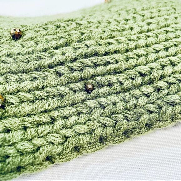 Camellia Knit Beaded Headband Green Winter Outdoor Womens - Picture 3 of 7